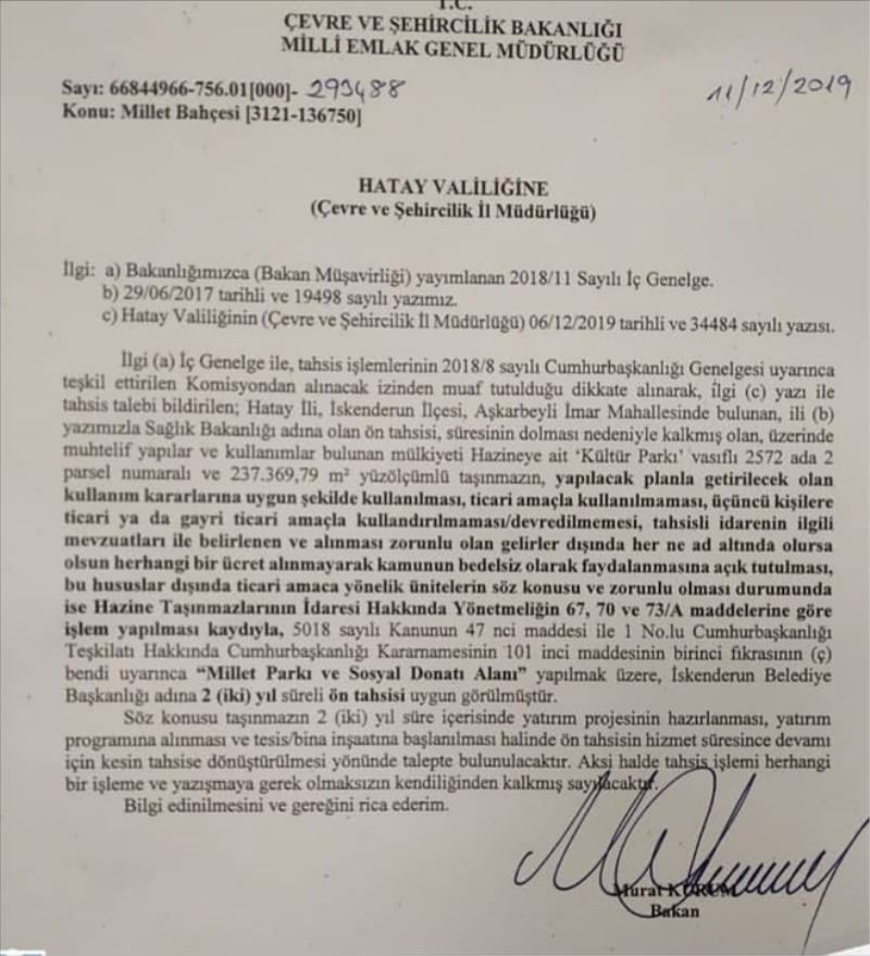 Ziraat bahçesine ön tahsis
