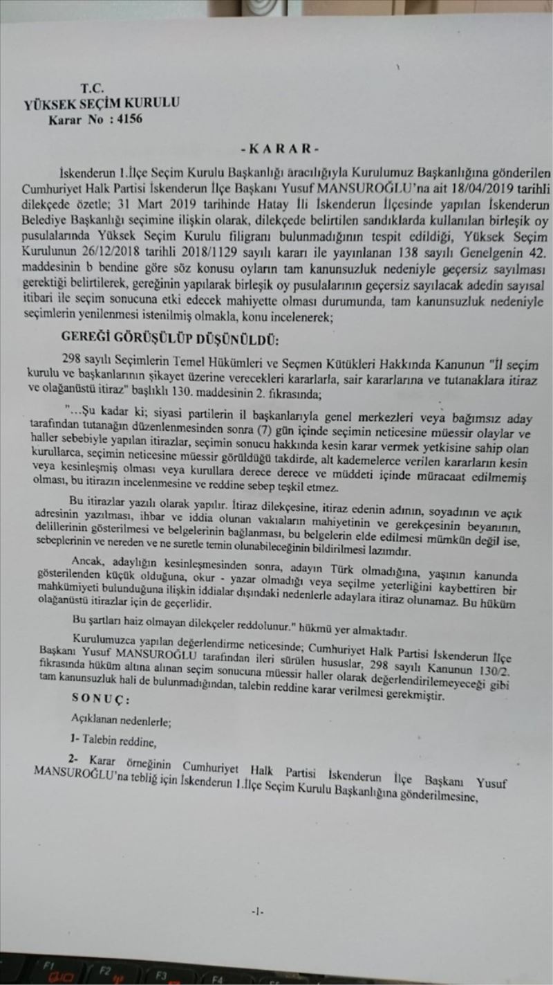 YSK, CHP´nin itirazını ´reddetti´