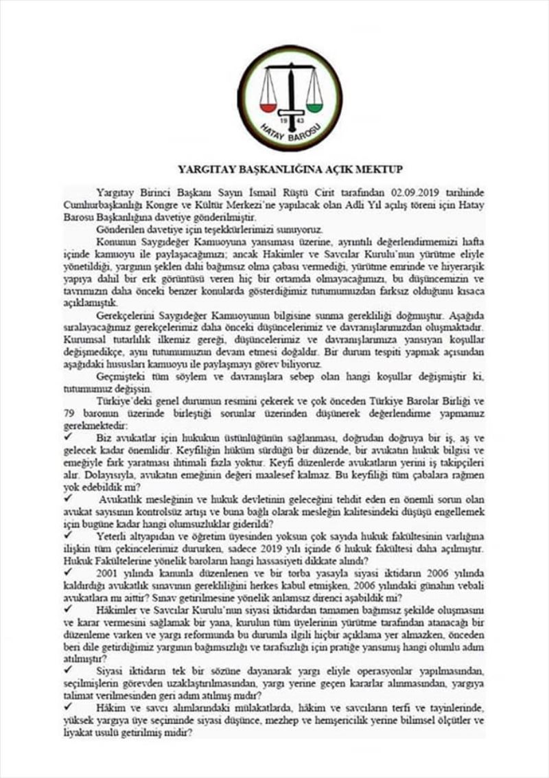 Baro, katılmama gerekçesini mektupla açıkladı