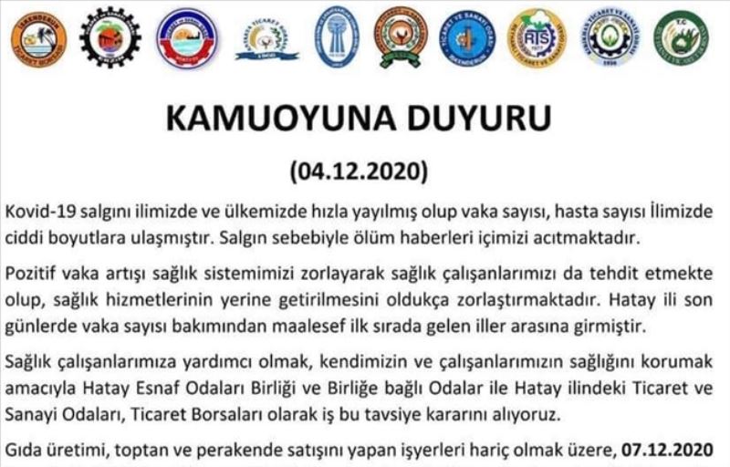 Esnaf 7 gün kepenk kapatacak