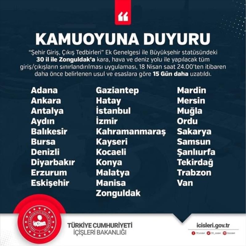 Hatay´a giriş çıkış yasakları 15 gün uzatıldı