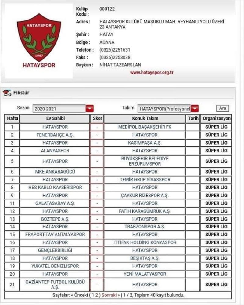 Fikstürde, Hatayspor´a ´sponsorsuz kura´