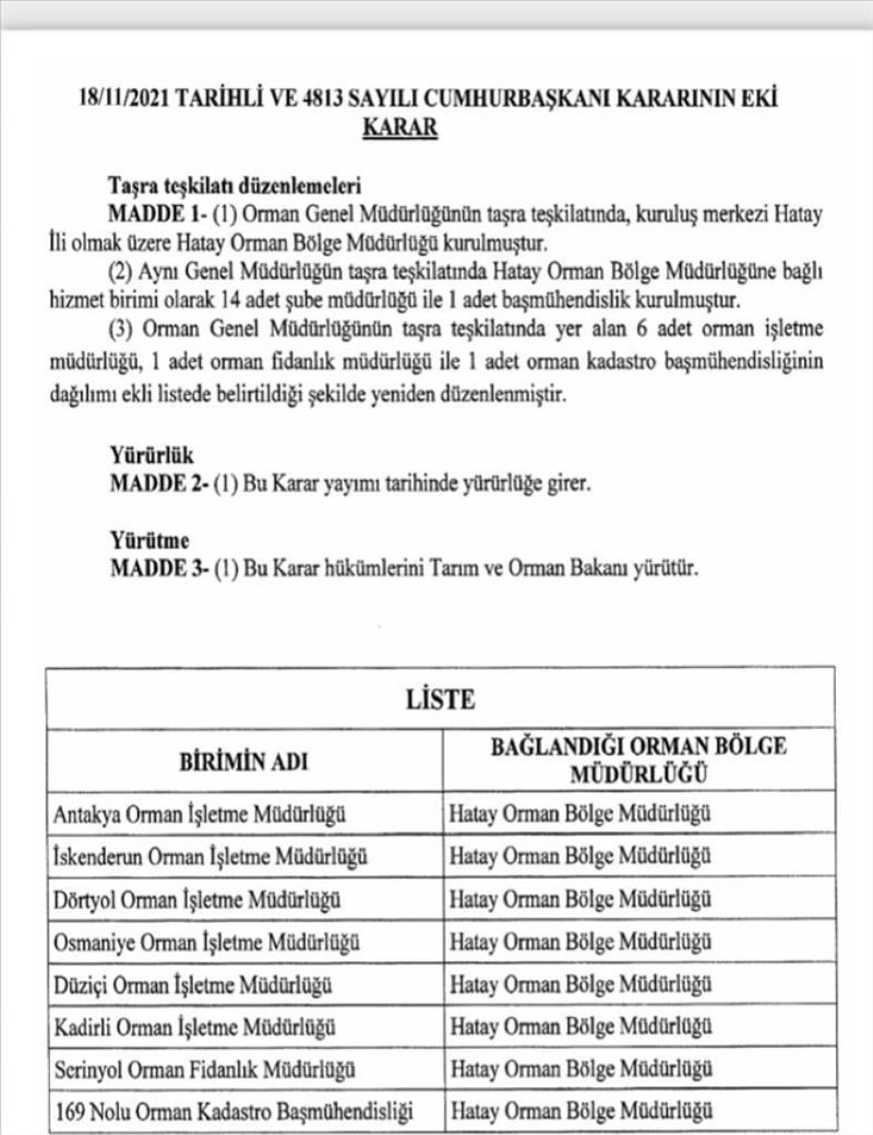 Hatay´a orman bölge müdürlüğü