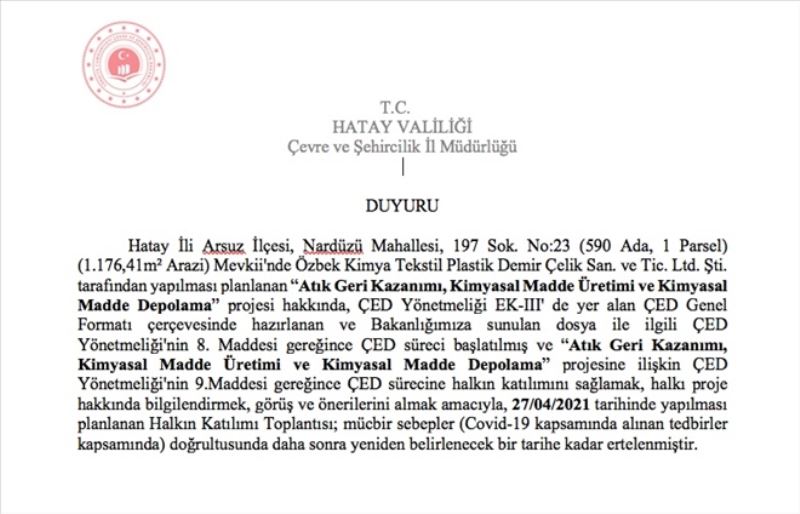 Atık tesisine ÇED toplantısı ertelendi