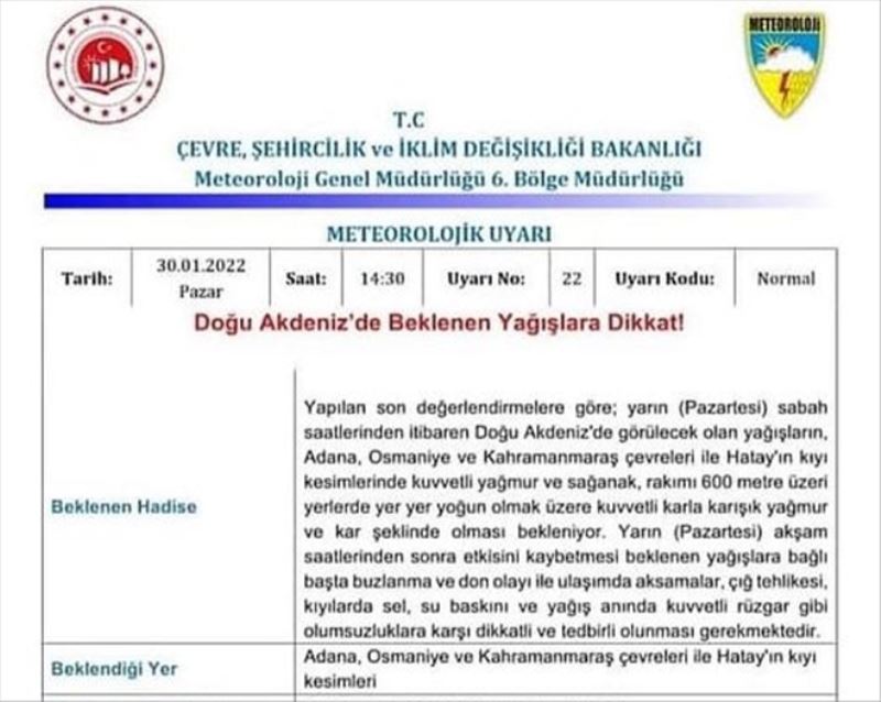 Meteorolojiden yağış uyarısı