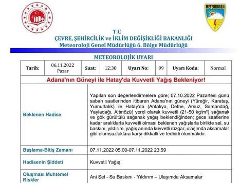 6 ilçeye meteorolojik uyarı