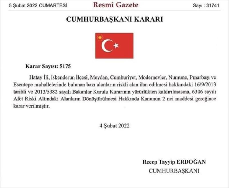 İskenderun´da 6 mahalledeki ´riskli alan´ iptal edildi