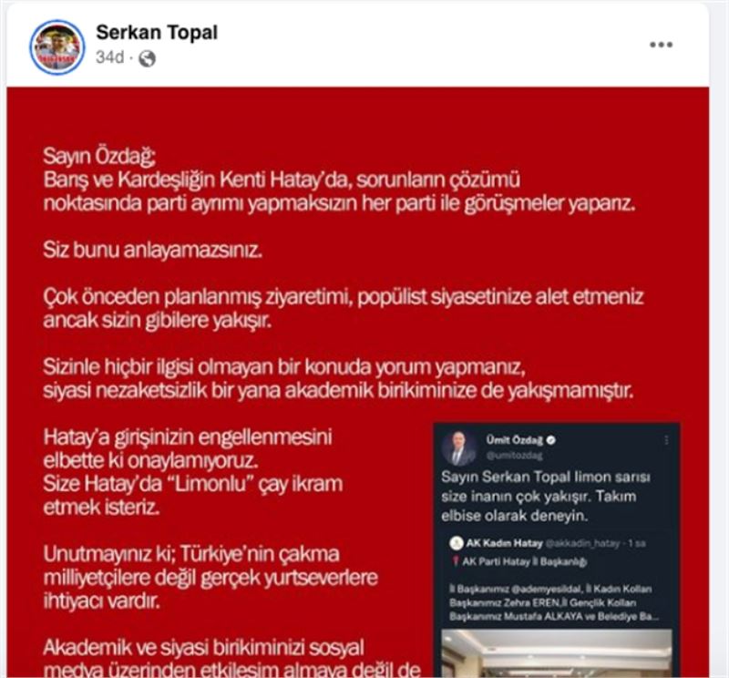 Özdağ ve Topal´ın ‘limon sarısı´ polemiği