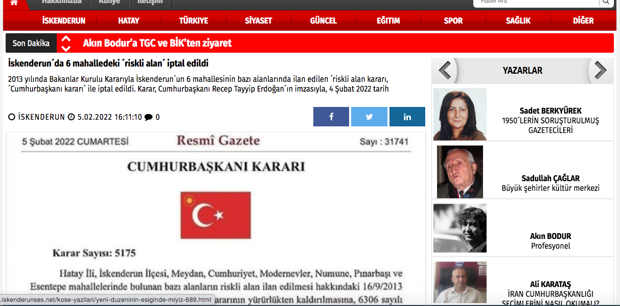 Riskli alandan çıkartılmasını gazetemiz de duyurmuştu!