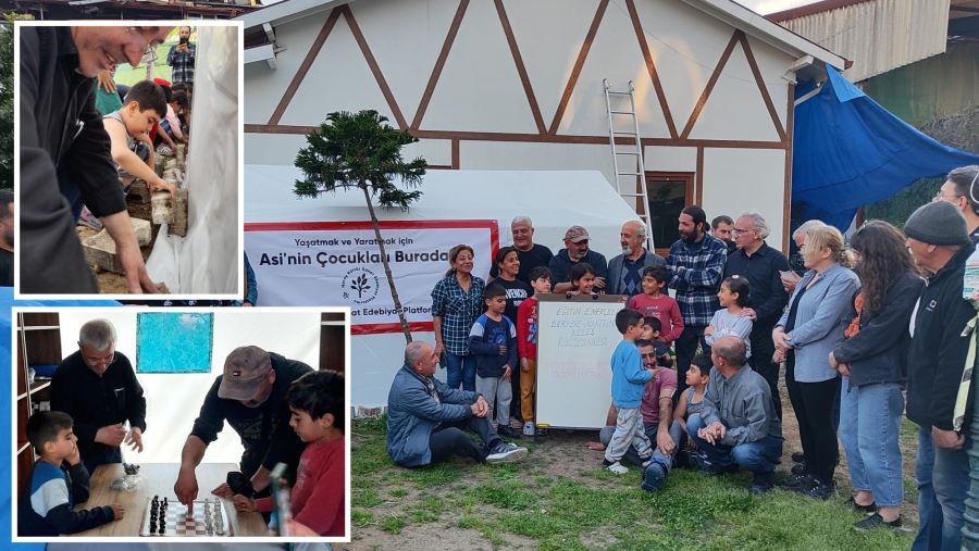 Çadır kütüphaneyi çocuklarla birlikte kurdular